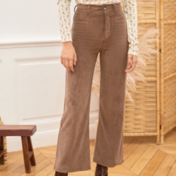Rouje Pants - Rouje Swan Brown Corduroy High Waist Flared Trouser Pants 34 XS